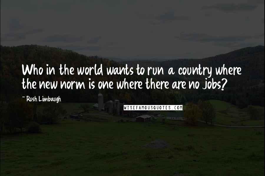 Rush Limbaugh Quotes: Who in the world wants to run a country where the new norm is one where there are no jobs?