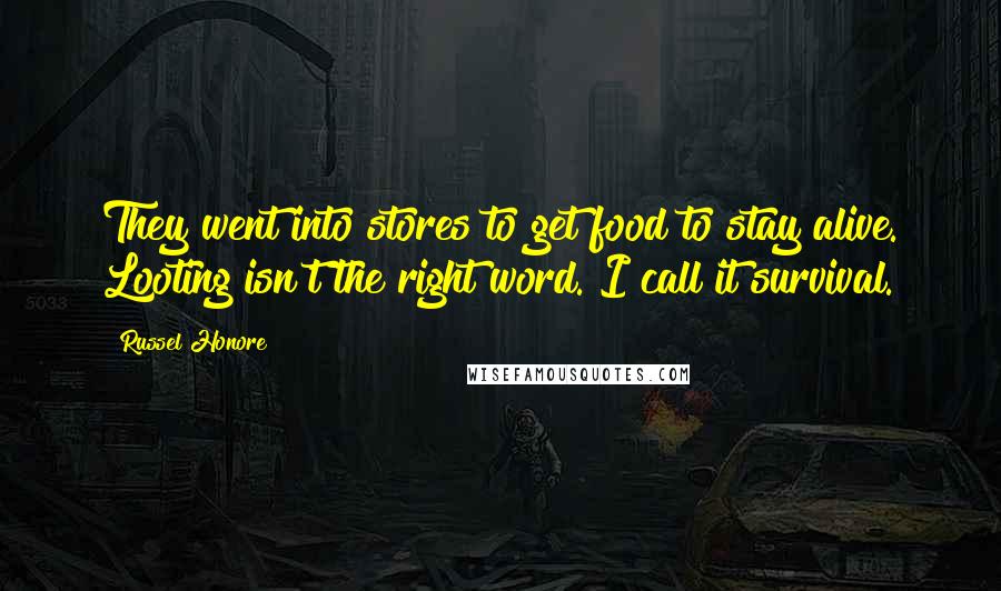 Russel Honore Quotes: They went into stores to get food to stay alive. Looting isn't the right word. I call it survival.