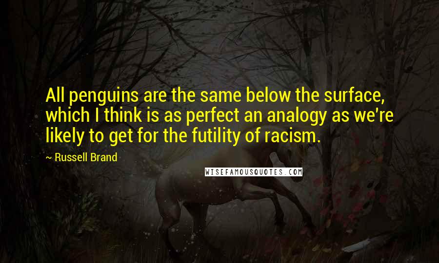 Russell Brand Quotes: All penguins are the same below the surface, which I think is as perfect an analogy as we're likely to get for the futility of racism.