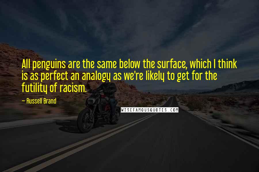Russell Brand Quotes: All penguins are the same below the surface, which I think is as perfect an analogy as we're likely to get for the futility of racism.