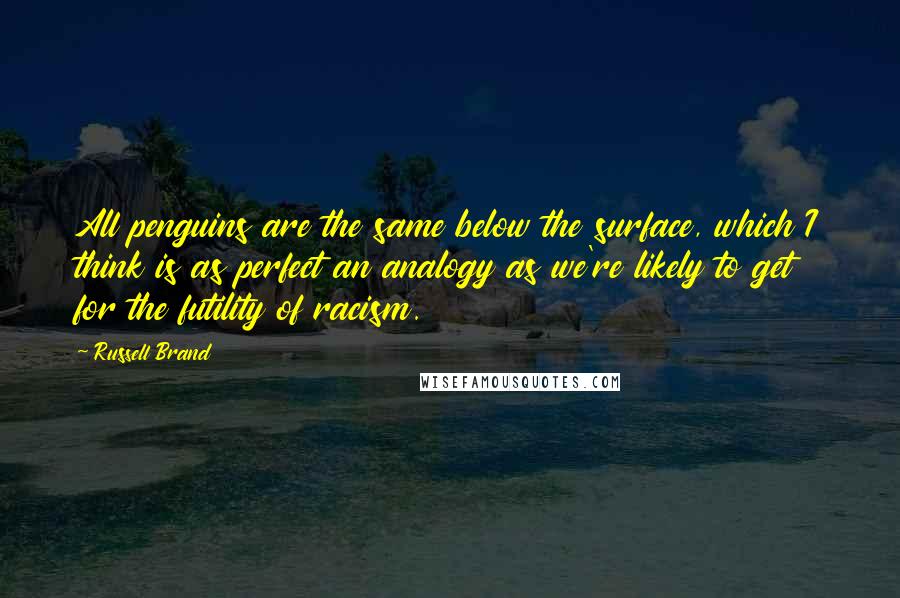 Russell Brand Quotes: All penguins are the same below the surface, which I think is as perfect an analogy as we're likely to get for the futility of racism.