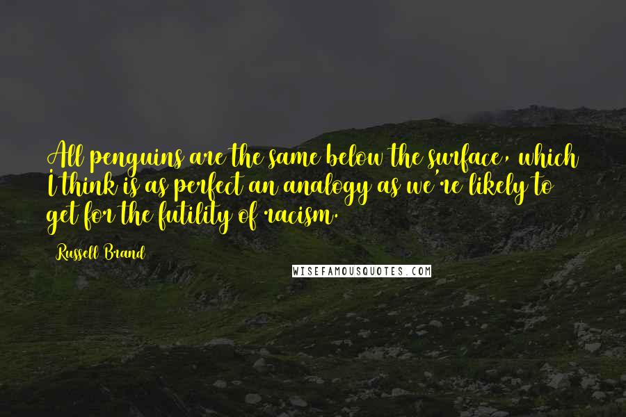 Russell Brand Quotes: All penguins are the same below the surface, which I think is as perfect an analogy as we're likely to get for the futility of racism.