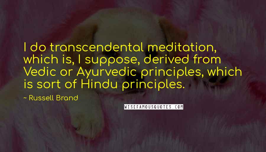 Russell Brand Quotes: I do transcendental meditation, which is, I suppose, derived from Vedic or Ayurvedic principles, which is sort of Hindu principles.