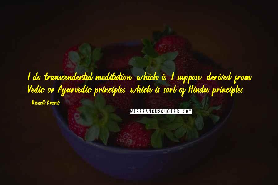 Russell Brand Quotes: I do transcendental meditation, which is, I suppose, derived from Vedic or Ayurvedic principles, which is sort of Hindu principles.