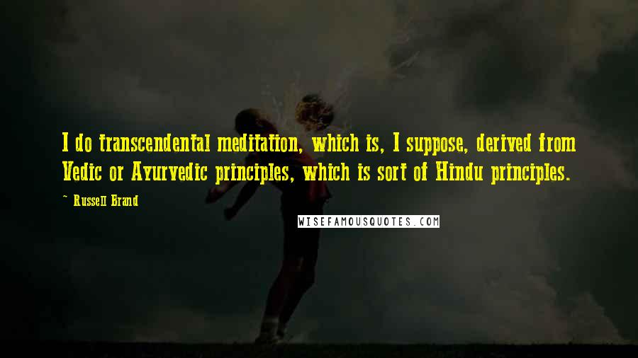 Russell Brand Quotes: I do transcendental meditation, which is, I suppose, derived from Vedic or Ayurvedic principles, which is sort of Hindu principles.