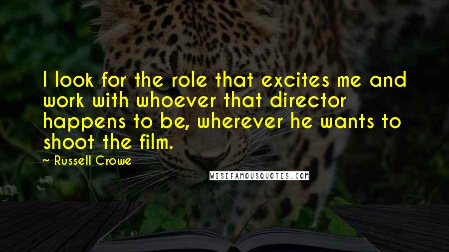 Russell Crowe Quotes: I look for the role that excites me and work with whoever that director happens to be, wherever he wants to shoot the film.