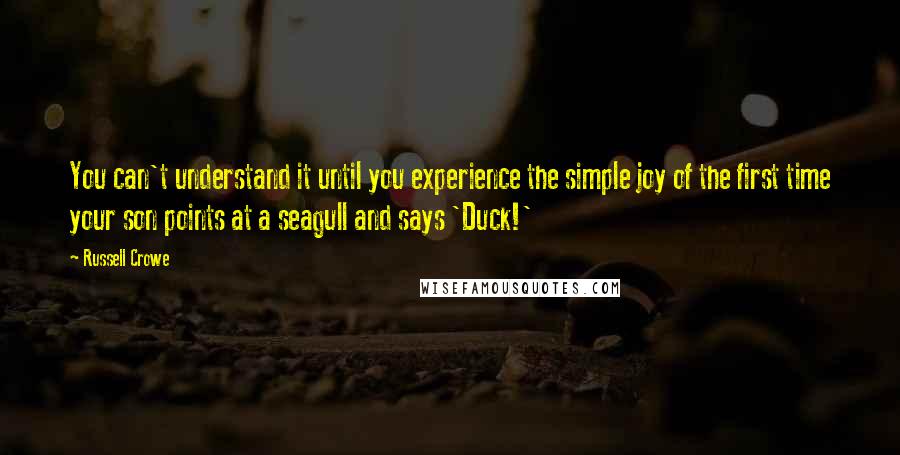 Russell Crowe Quotes: You can't understand it until you experience the simple joy of the first time your son points at a seagull and says 'Duck!'