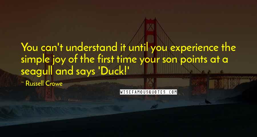 Russell Crowe Quotes: You can't understand it until you experience the simple joy of the first time your son points at a seagull and says 'Duck!'