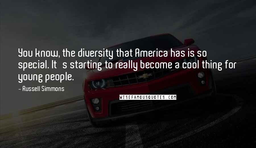 Russell Simmons Quotes: You know, the diversity that America has is so special. It's starting to really become a cool thing for young people.