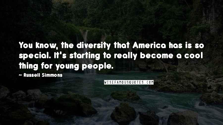 Russell Simmons Quotes: You know, the diversity that America has is so special. It's starting to really become a cool thing for young people.