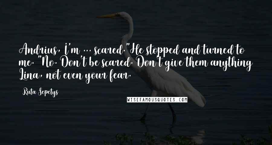 Ruta Sepetys Quotes: Andrius, I'm ... scared."He stopped and turned to me. "No. Don't be scared. Don't give them anything Lina, not even your fear.