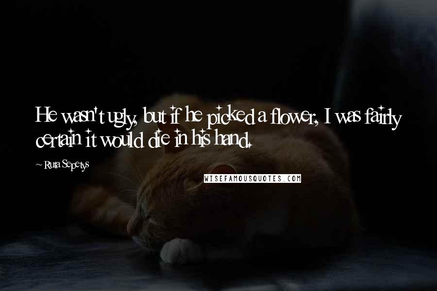 Ruta Sepetys Quotes: He wasn't ugly, but if he picked a flower, I was fairly certain it would die in his hand.