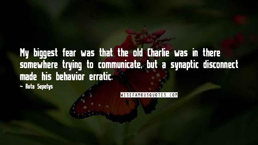 Ruta Sepetys Quotes: My biggest fear was that the old Charlie was in there somewhere trying to communicate, but a synaptic disconnect made his behavior erratic.