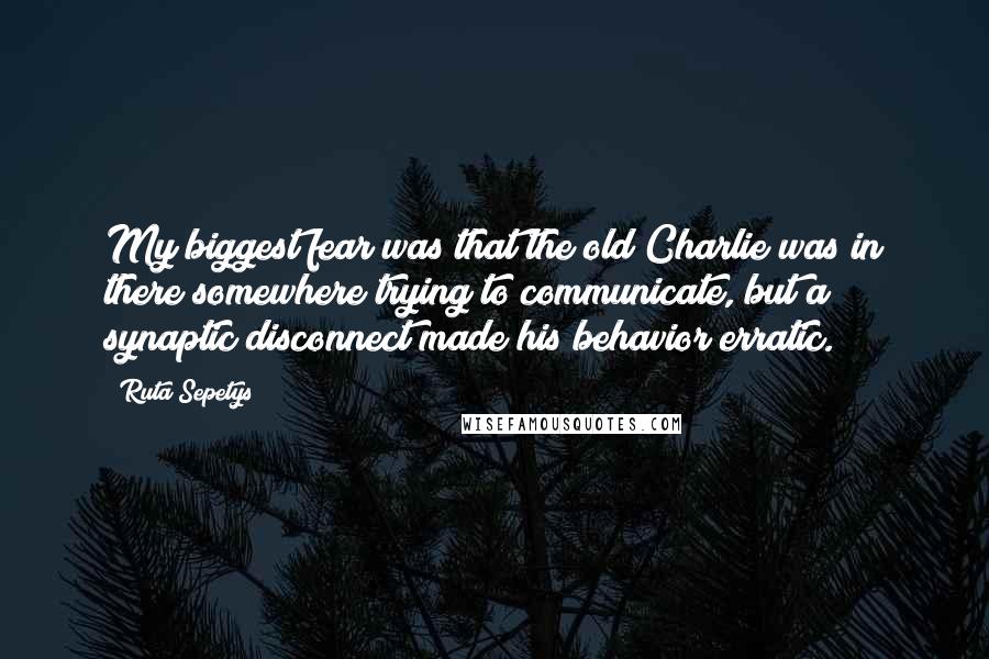 Ruta Sepetys Quotes: My biggest fear was that the old Charlie was in there somewhere trying to communicate, but a synaptic disconnect made his behavior erratic.