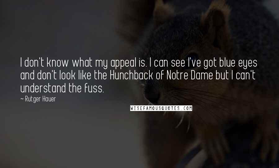 Rutger Hauer Quotes: I don't know what my appeal is. I can see I've got blue eyes and don't look like the Hunchback of Notre Dame but I can't understand the fuss.