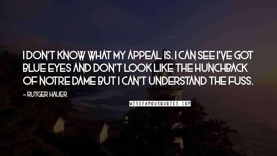 Rutger Hauer Quotes: I don't know what my appeal is. I can see I've got blue eyes and don't look like the Hunchback of Notre Dame but I can't understand the fuss.