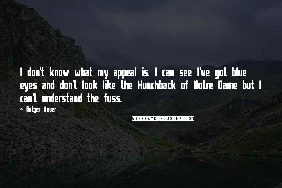 Rutger Hauer Quotes: I don't know what my appeal is. I can see I've got blue eyes and don't look like the Hunchback of Notre Dame but I can't understand the fuss.