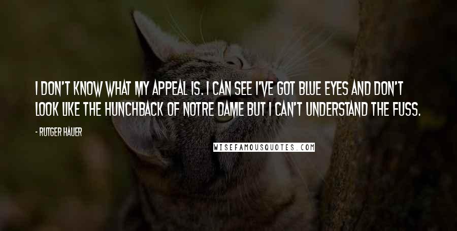 Rutger Hauer Quotes: I don't know what my appeal is. I can see I've got blue eyes and don't look like the Hunchback of Notre Dame but I can't understand the fuss.