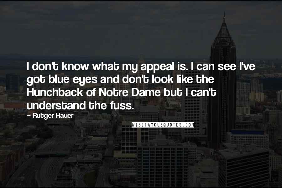 Rutger Hauer Quotes: I don't know what my appeal is. I can see I've got blue eyes and don't look like the Hunchback of Notre Dame but I can't understand the fuss.