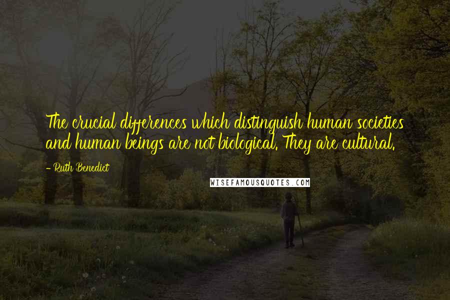 Ruth Benedict Quotes: The crucial differences which distinguish human societies and human beings are not biological. They are cultural.