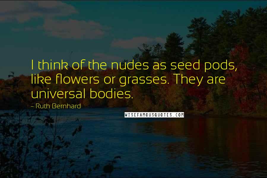 Ruth Bernhard Quotes: I think of the nudes as seed pods, like flowers or grasses. They are universal bodies.