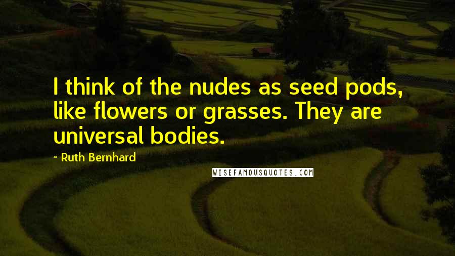 Ruth Bernhard Quotes: I think of the nudes as seed pods, like flowers or grasses. They are universal bodies.