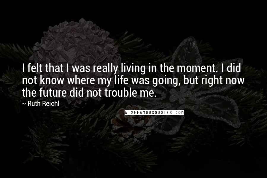 Ruth Reichl Quotes: I felt that I was really living in the moment. I did not know where my life was going, but right now the future did not trouble me.