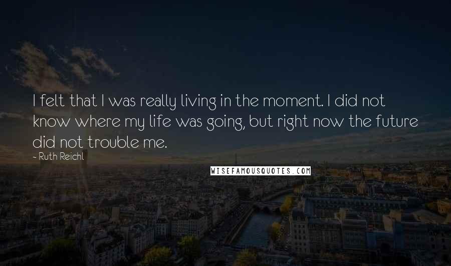 Ruth Reichl Quotes: I felt that I was really living in the moment. I did not know where my life was going, but right now the future did not trouble me.