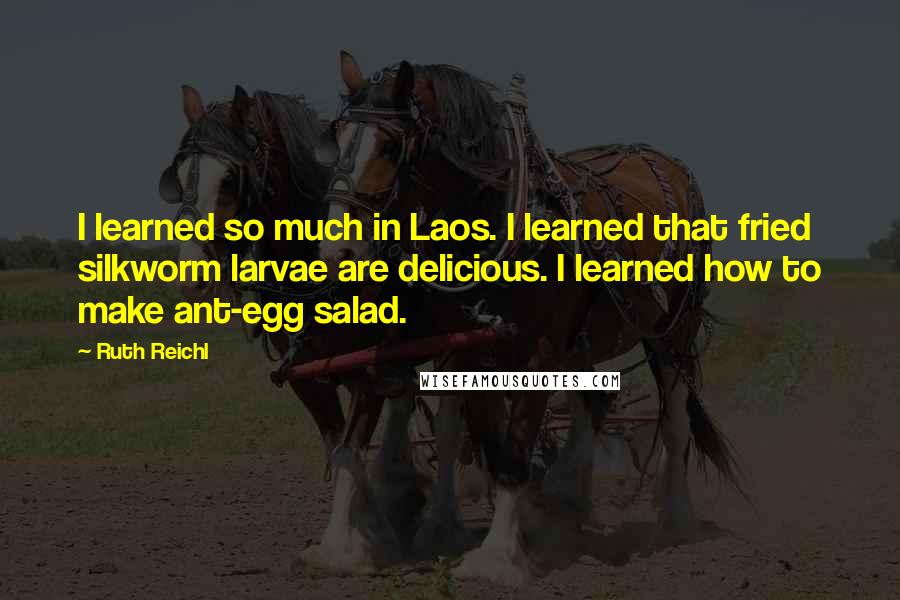 Ruth Reichl Quotes: I learned so much in Laos. I learned that fried silkworm larvae are delicious. I learned how to make ant-egg salad.