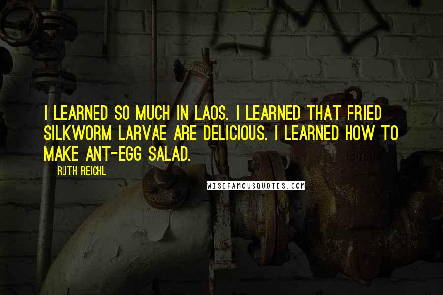 Ruth Reichl Quotes: I learned so much in Laos. I learned that fried silkworm larvae are delicious. I learned how to make ant-egg salad.