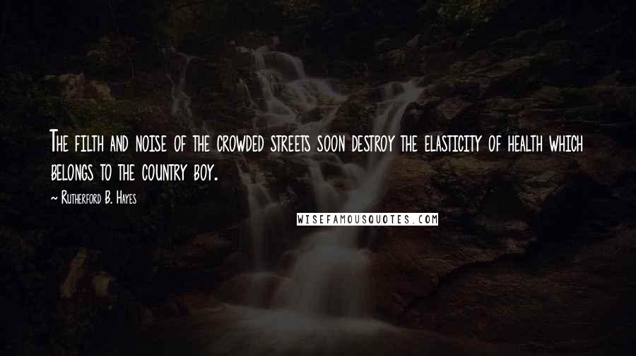 Rutherford B. Hayes Quotes: The filth and noise of the crowded streets soon destroy the elasticity of health which belongs to the country boy.