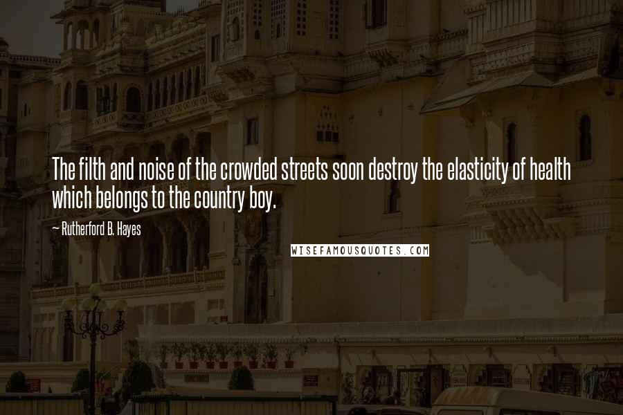 Rutherford B. Hayes Quotes: The filth and noise of the crowded streets soon destroy the elasticity of health which belongs to the country boy.