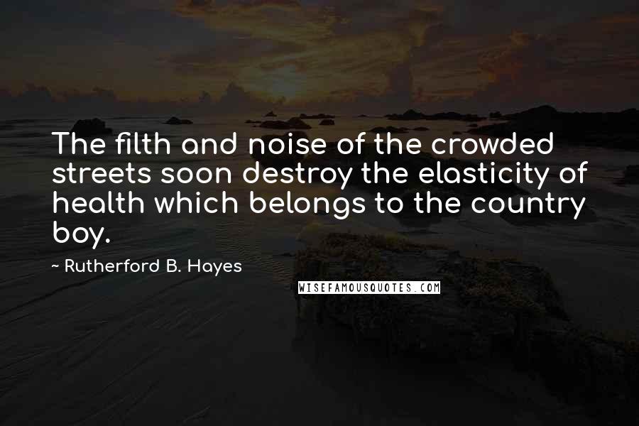 Rutherford B. Hayes Quotes: The filth and noise of the crowded streets soon destroy the elasticity of health which belongs to the country boy.