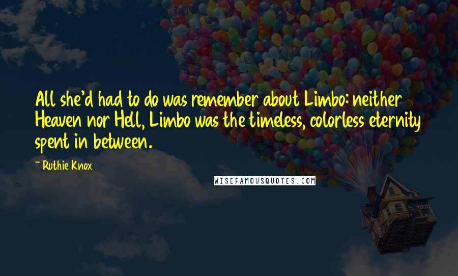 Ruthie Knox Quotes: All she'd had to do was remember about Limbo: neither Heaven nor Hell, Limbo was the timeless, colorless eternity spent in between.