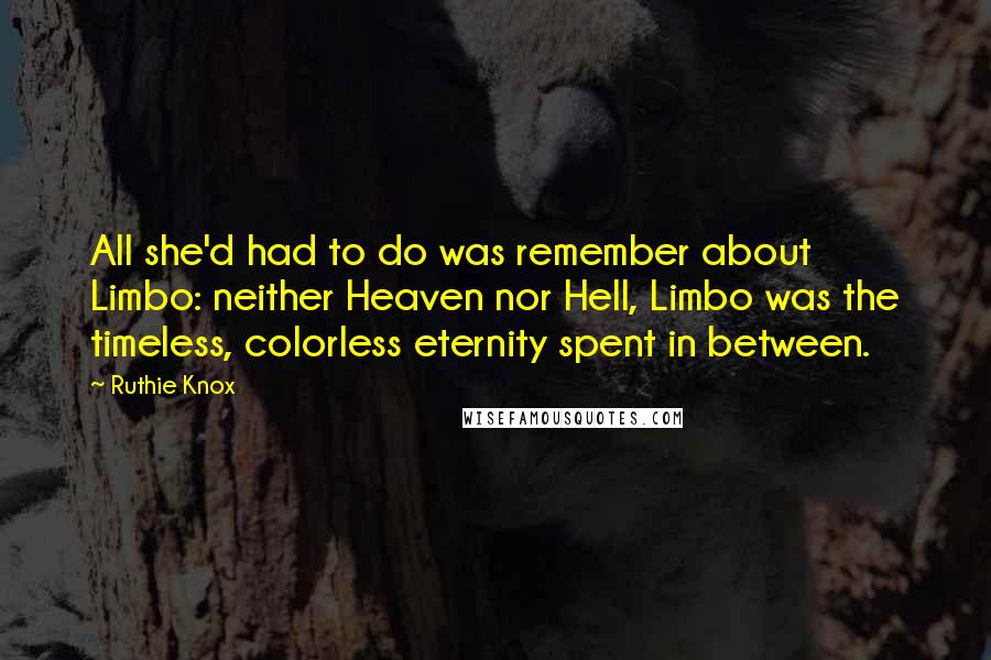 Ruthie Knox Quotes: All she'd had to do was remember about Limbo: neither Heaven nor Hell, Limbo was the timeless, colorless eternity spent in between.