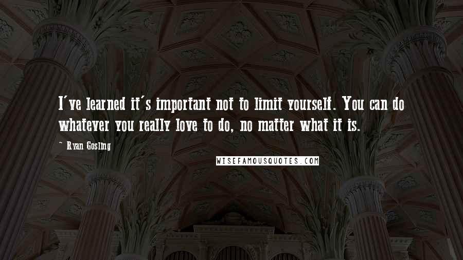 Ryan Gosling Quotes: I've learned it's important not to limit yourself. You can do whatever you really love to do, no matter what it is.