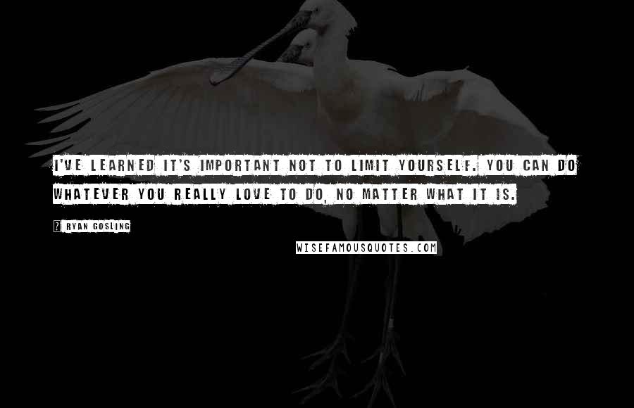 Ryan Gosling Quotes: I've learned it's important not to limit yourself. You can do whatever you really love to do, no matter what it is.