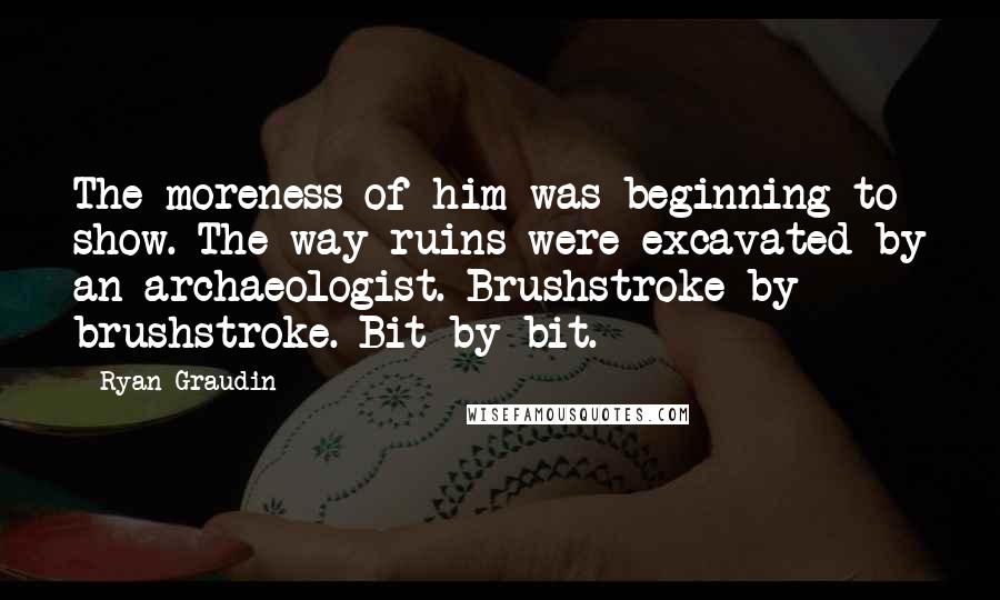 Ryan Graudin Quotes: The moreness of him was beginning to show. The way ruins were excavated by an archaeologist. Brushstroke by brushstroke. Bit by bit.