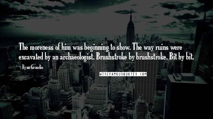 Ryan Graudin Quotes: The moreness of him was beginning to show. The way ruins were excavated by an archaeologist. Brushstroke by brushstroke. Bit by bit.