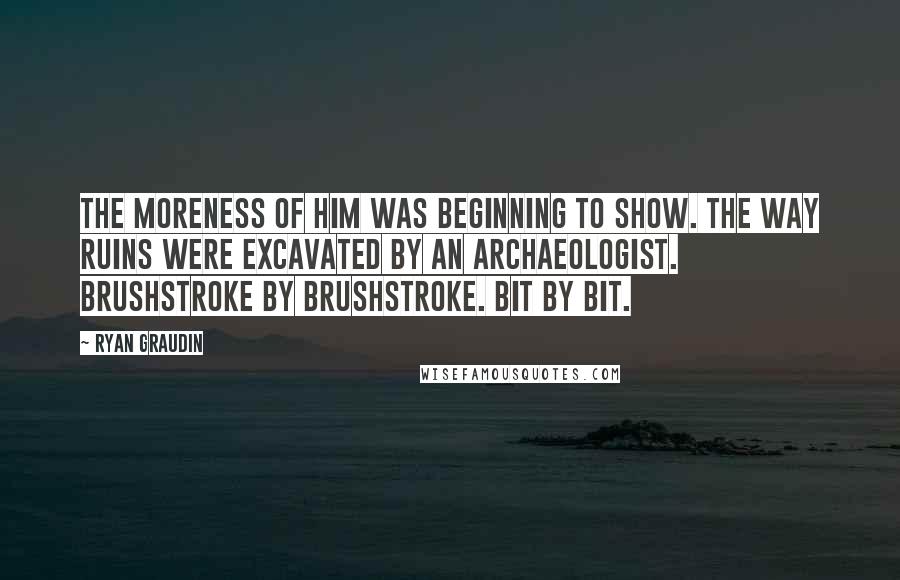Ryan Graudin Quotes: The moreness of him was beginning to show. The way ruins were excavated by an archaeologist. Brushstroke by brushstroke. Bit by bit.
