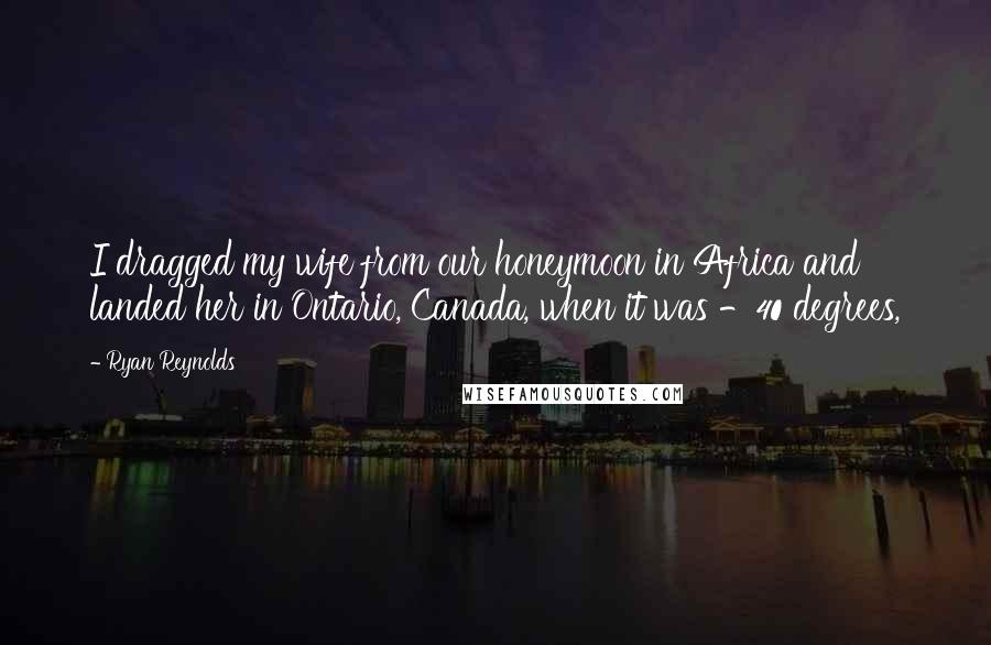 Ryan Reynolds Quotes: I dragged my wife from our honeymoon in Africa and landed her in Ontario, Canada, when it was -40 degrees,