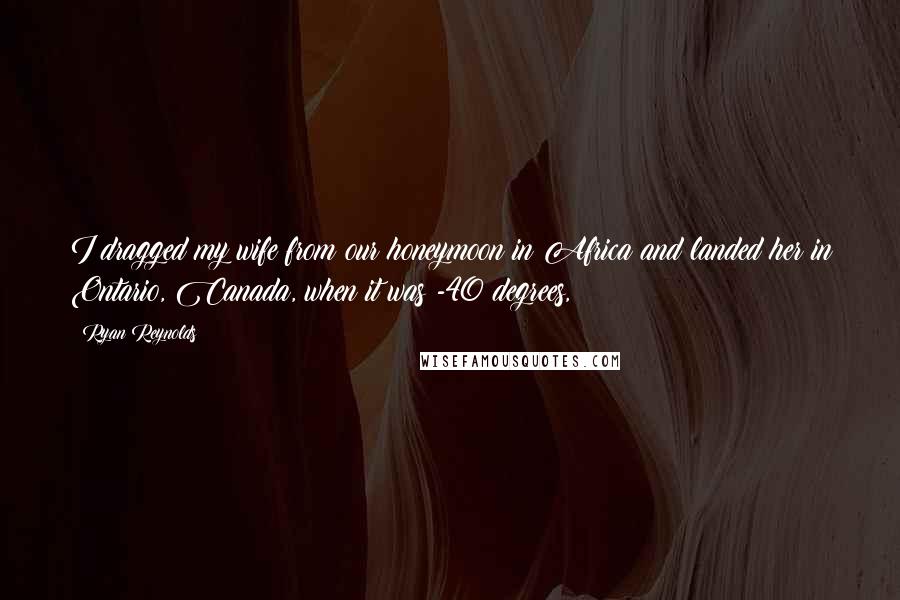 Ryan Reynolds Quotes: I dragged my wife from our honeymoon in Africa and landed her in Ontario, Canada, when it was -40 degrees,