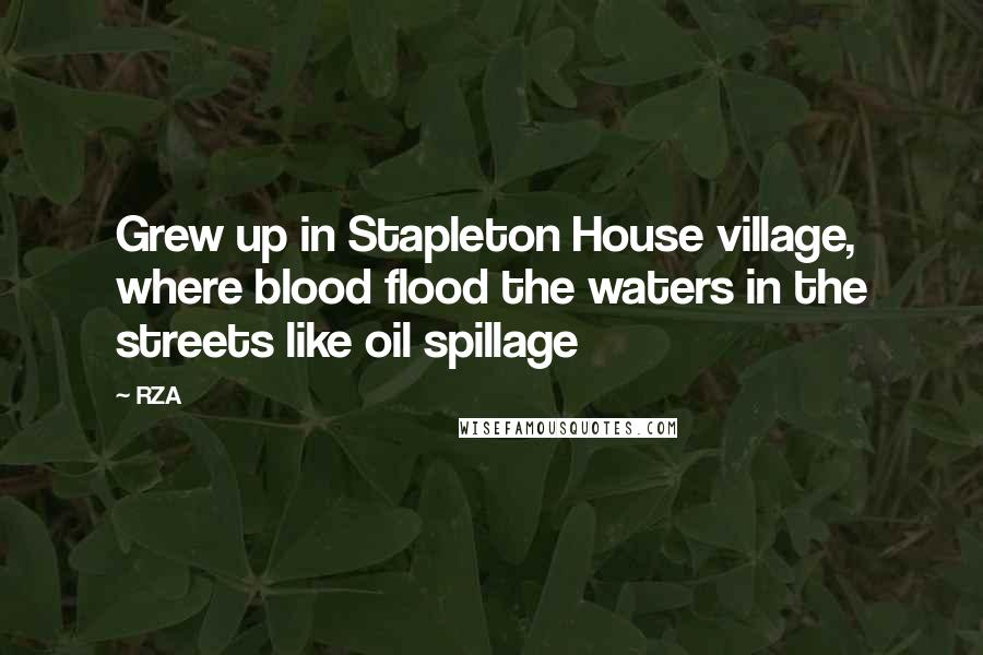 RZA Quotes: Grew up in Stapleton House village, where blood flood the waters in the streets like oil spillage
