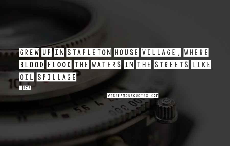 RZA Quotes: Grew up in Stapleton House village, where blood flood the waters in the streets like oil spillage