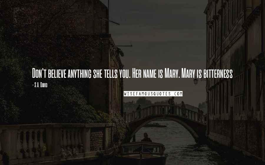 S.A. David Quotes: Don't believe anything she tells you. Her name is Mary. Mary is bitterness