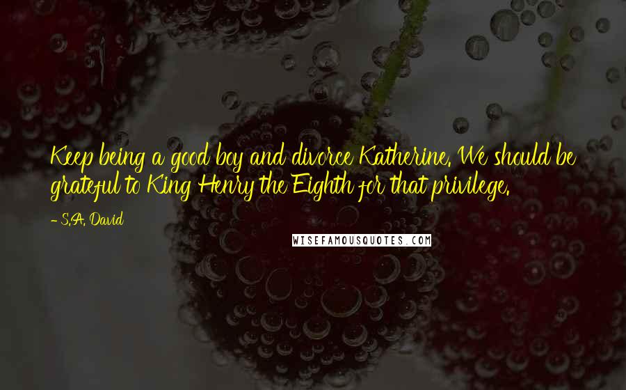 S.A. David Quotes: Keep being a good boy and divorce Katherine. We should be grateful to King Henry the Eighth for that privilege.