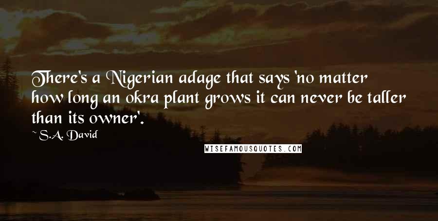 S.A. David Quotes: There's a Nigerian adage that says 'no matter how long an okra plant grows it can never be taller than its owner'.