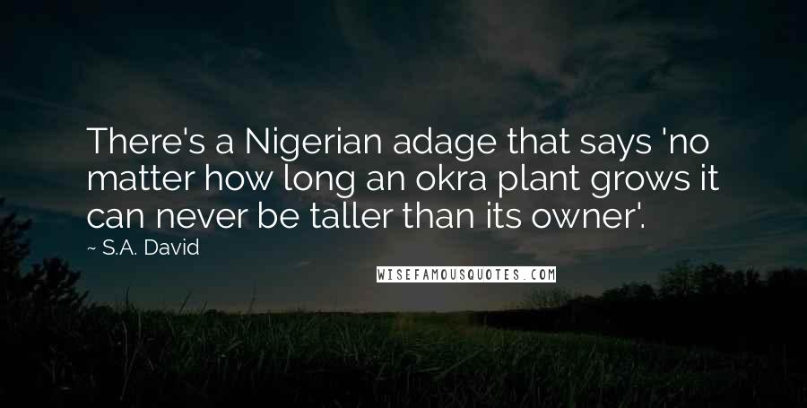 S.A. David Quotes: There's a Nigerian adage that says 'no matter how long an okra plant grows it can never be taller than its owner'.