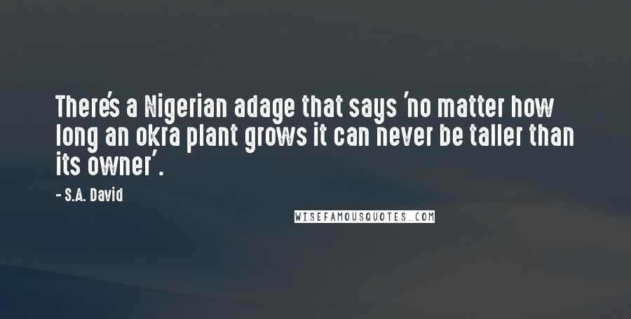 S.A. David Quotes: There's a Nigerian adage that says 'no matter how long an okra plant grows it can never be taller than its owner'.