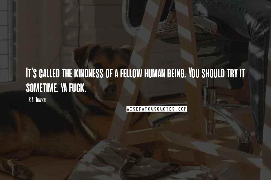 S.A. Tawks Quotes: It's called the kindness of a fellow human being. You should try it sometime, ya fuck.